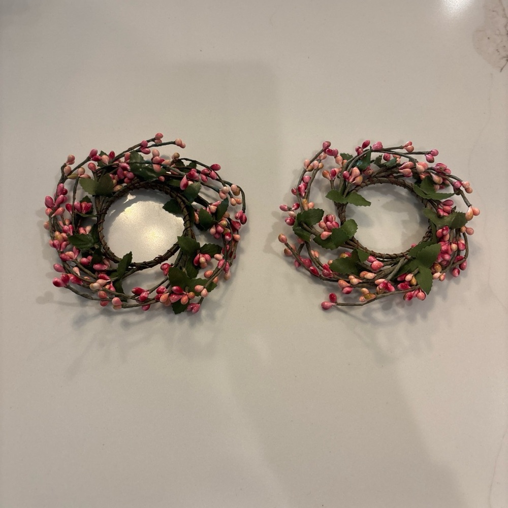 Princess House Pink Berry Candle Ring Wreaths (Set of 2)